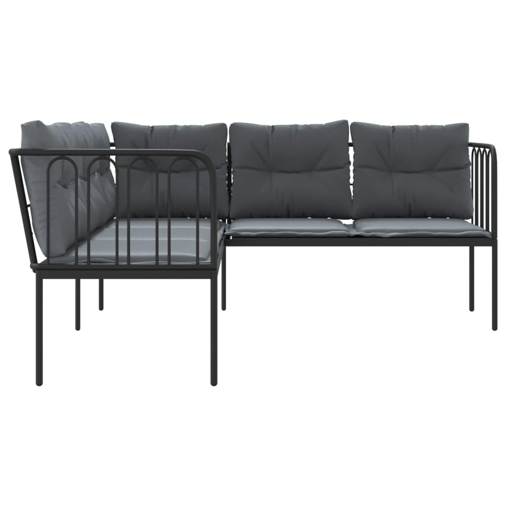 vidaXL Gartensofa L-Form Schwarz Textilene mit Kissen