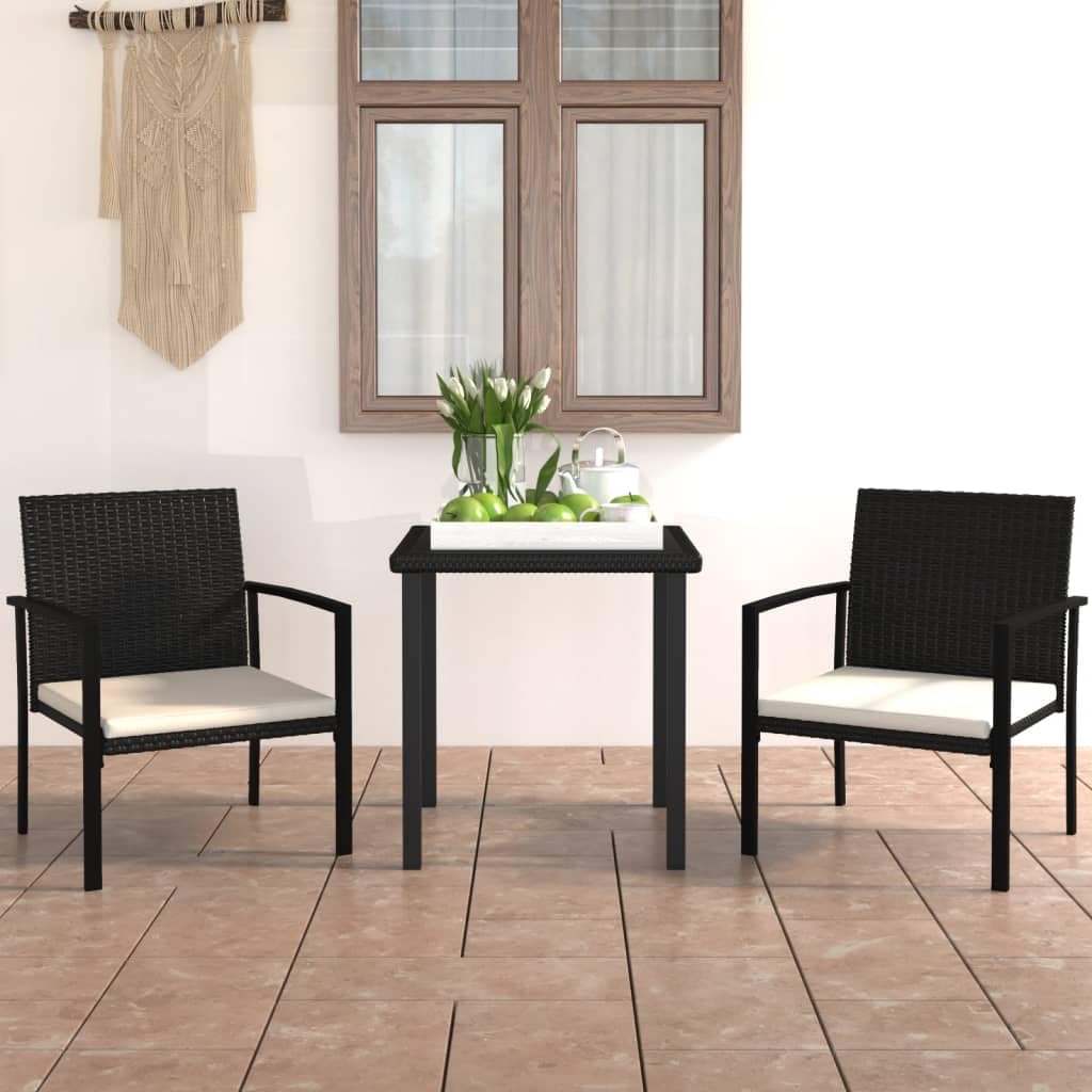 vidaXL Heim & Garten Garten-Essgruppe Rattan schwarz 3-tlg.