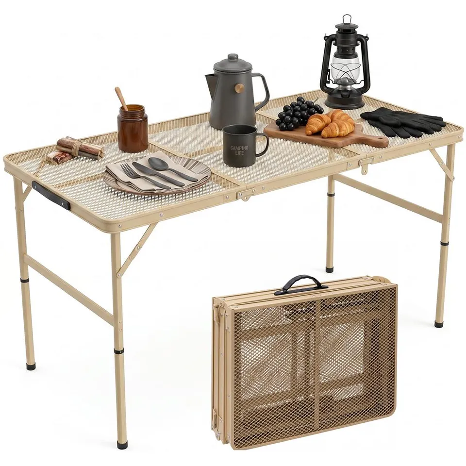 Serenelife Camping Campingtisch 4Ft beige höhenverstellbar faltbar