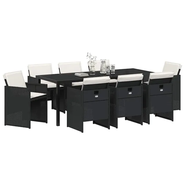 vidaXL Heim & Garten Essgruppe 9-tlg Schwarz Poly-Rattan 200cm