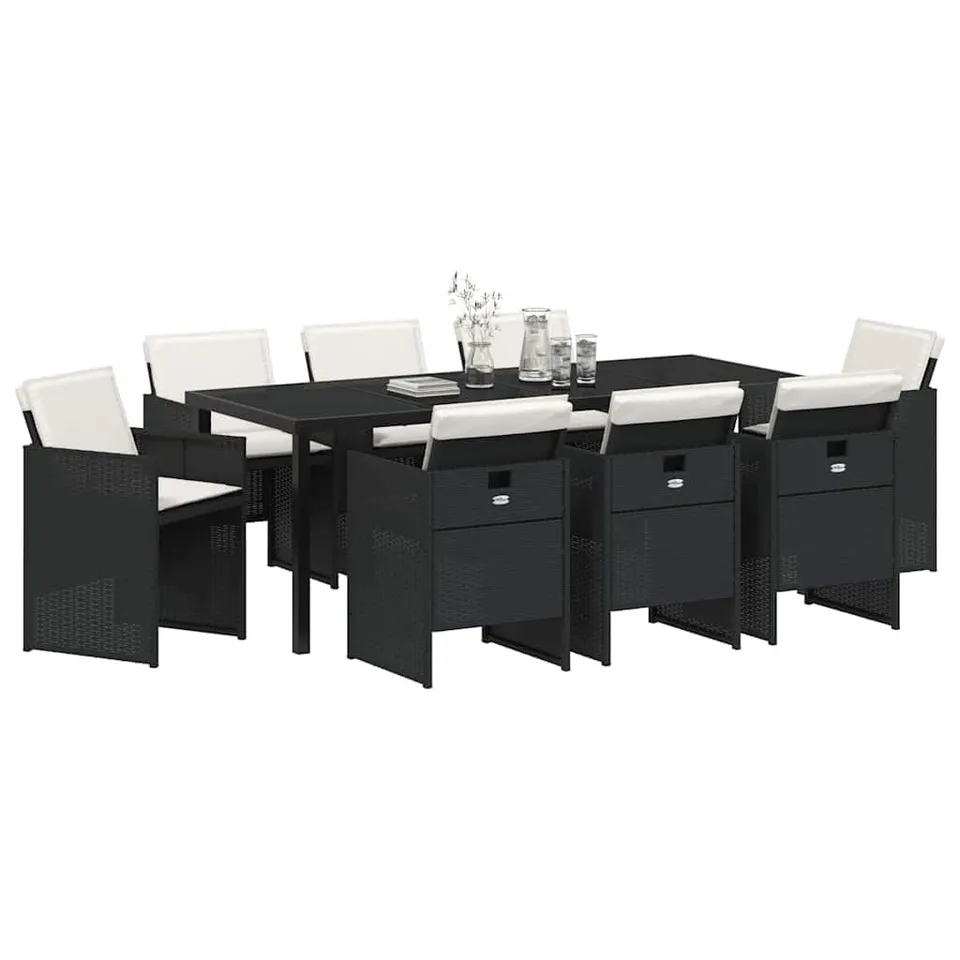 vidaXL Heim & Garten Essgruppe 9-tlg Schwarz Poly-Rattan 200cm