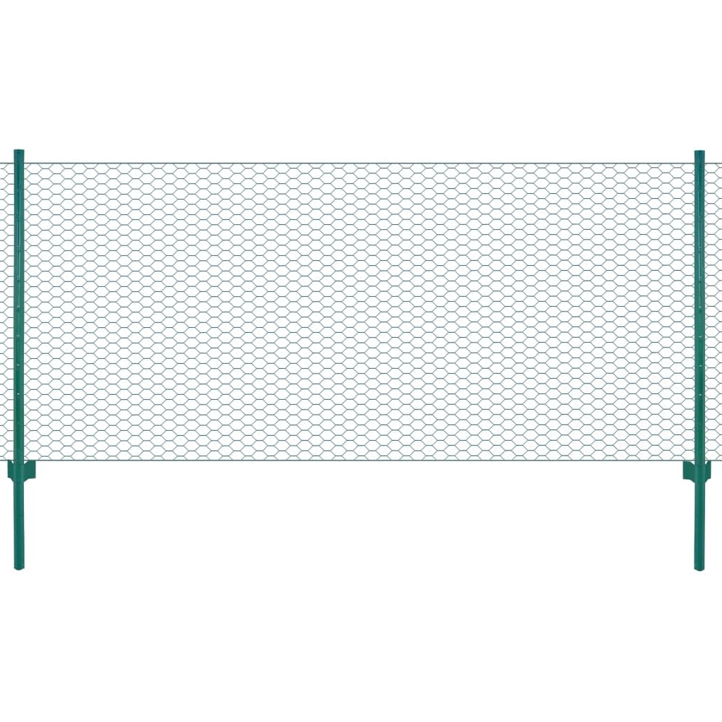 vidaXL Maschendrahtzaun mit Pfosten Stahl Grün 25x1 m 25 mm