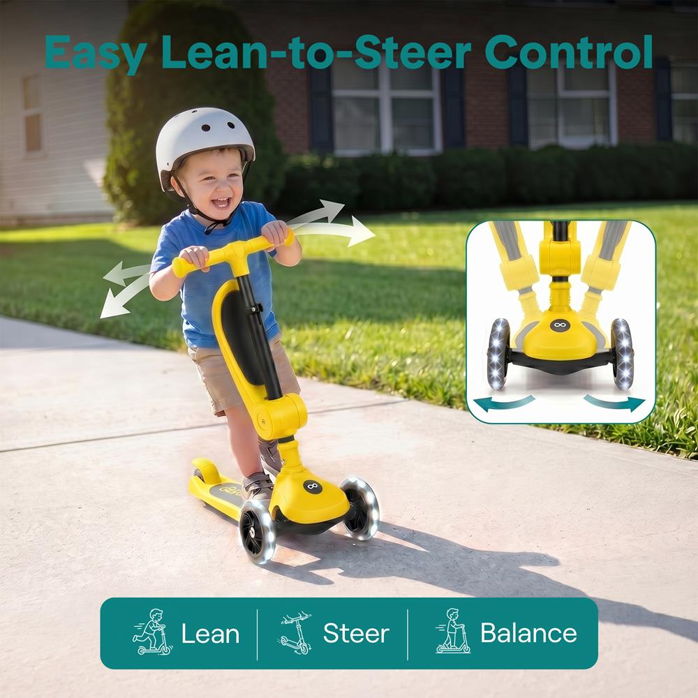 Serenelife Scooters Kinderroller 3 Räder gelb LED mit Sitz