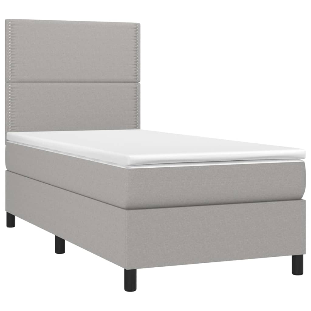 vidaXL Boxspringbett Hellgrau 100x200 cm Stoff mit Matratze LED