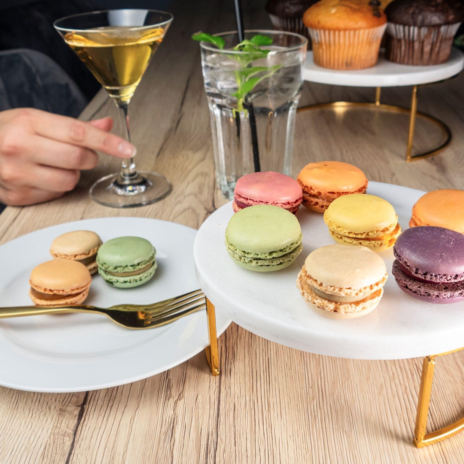Intirilife Tortenständer Kuchenplatte 2er Gold Marmor Etagere