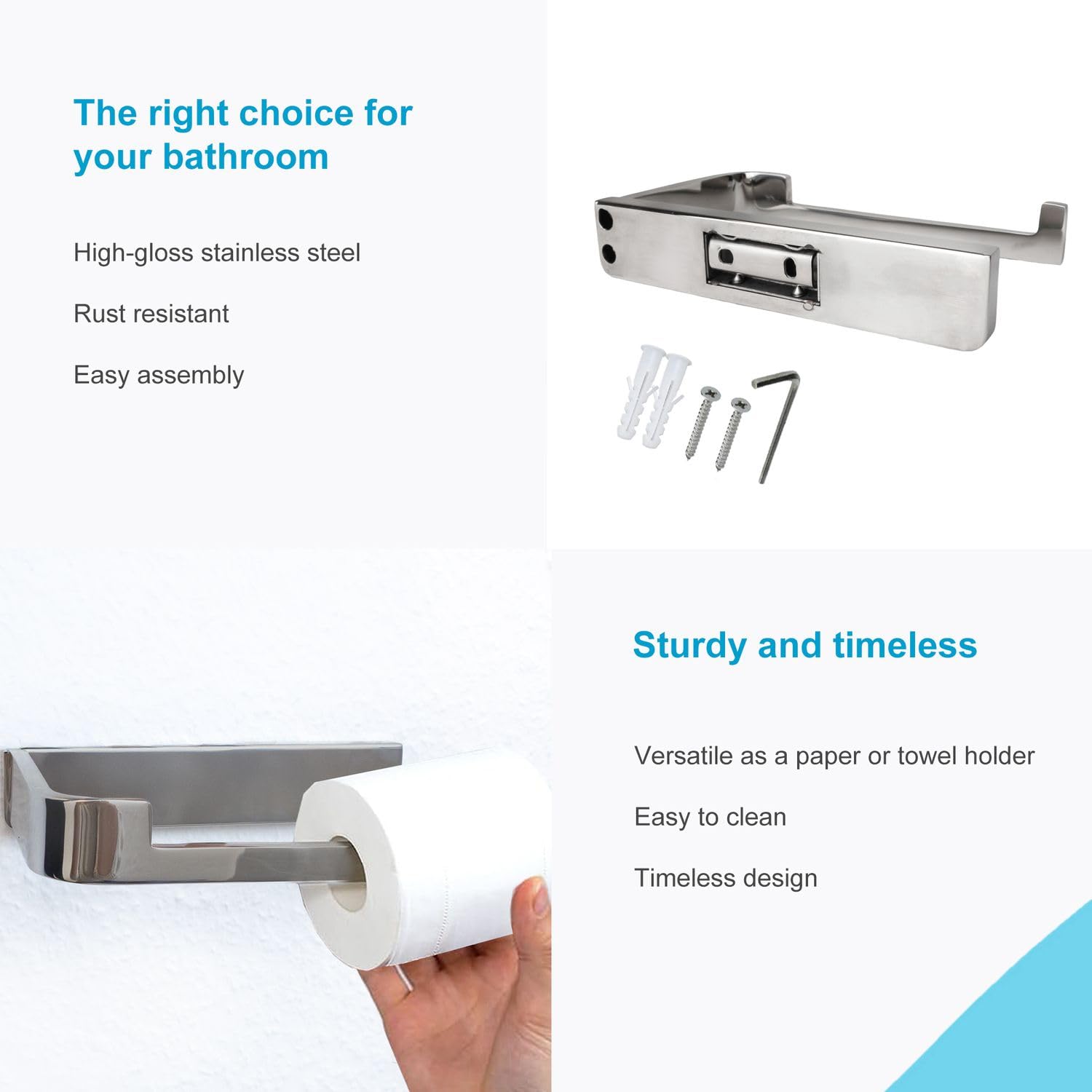 Intirilife Toilettenpapierhalter ohne Ablage Silber Edelstahl