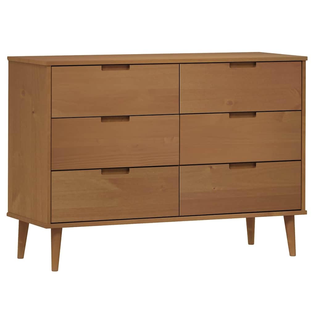 vidaXL Kommode Braun-Weiß 113 cm Kiefer 6 Schubladen