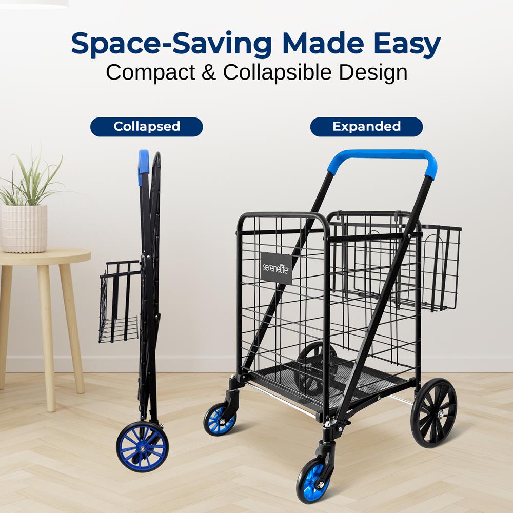 Serenelife Storage Einkaufstrolley faltbar Schwarz 50kg