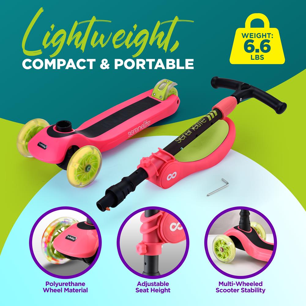 SereneLife Scooters Kinderroller 3-Rad mit Sitz LED