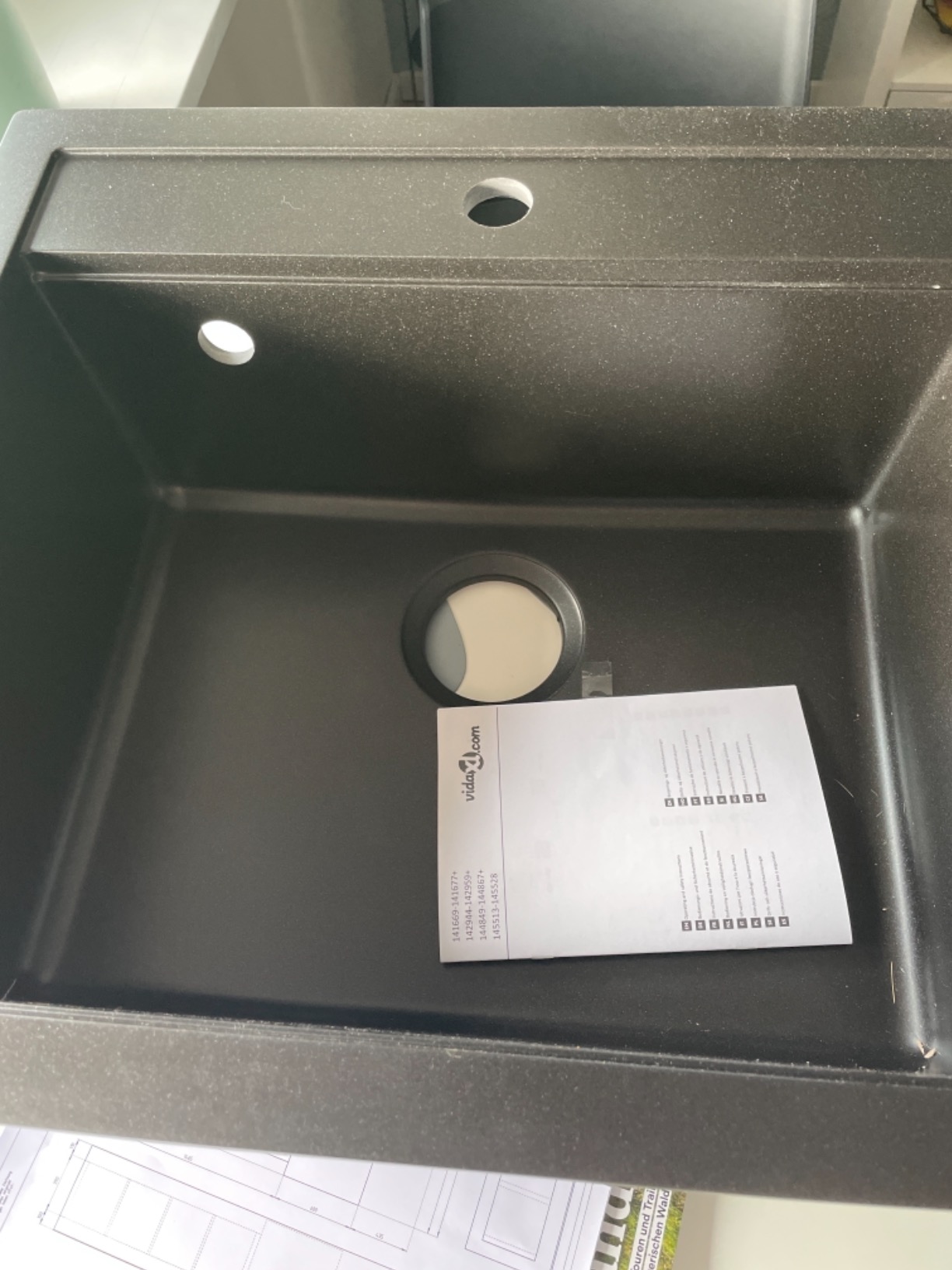 vidaXL Granitspüle Schwarz Einzelbecken Küchenspüle tief