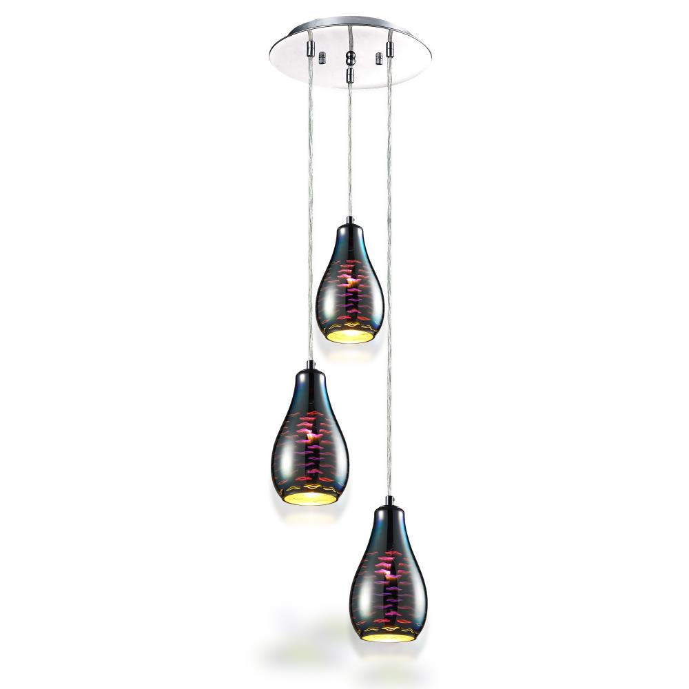 Serenelife Furniture Pendelleuchte Glas-Chrom 3-flammig
