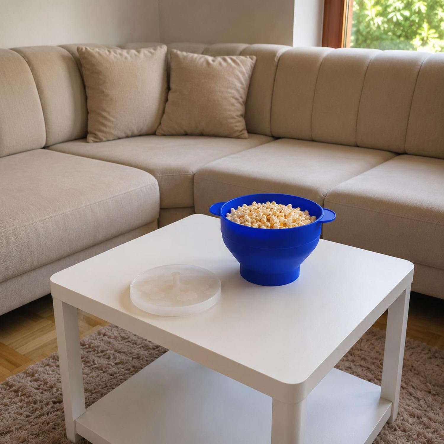 Intirilife Popcorn Maker Silikon Schüssel Blau faltbar ohne Öl