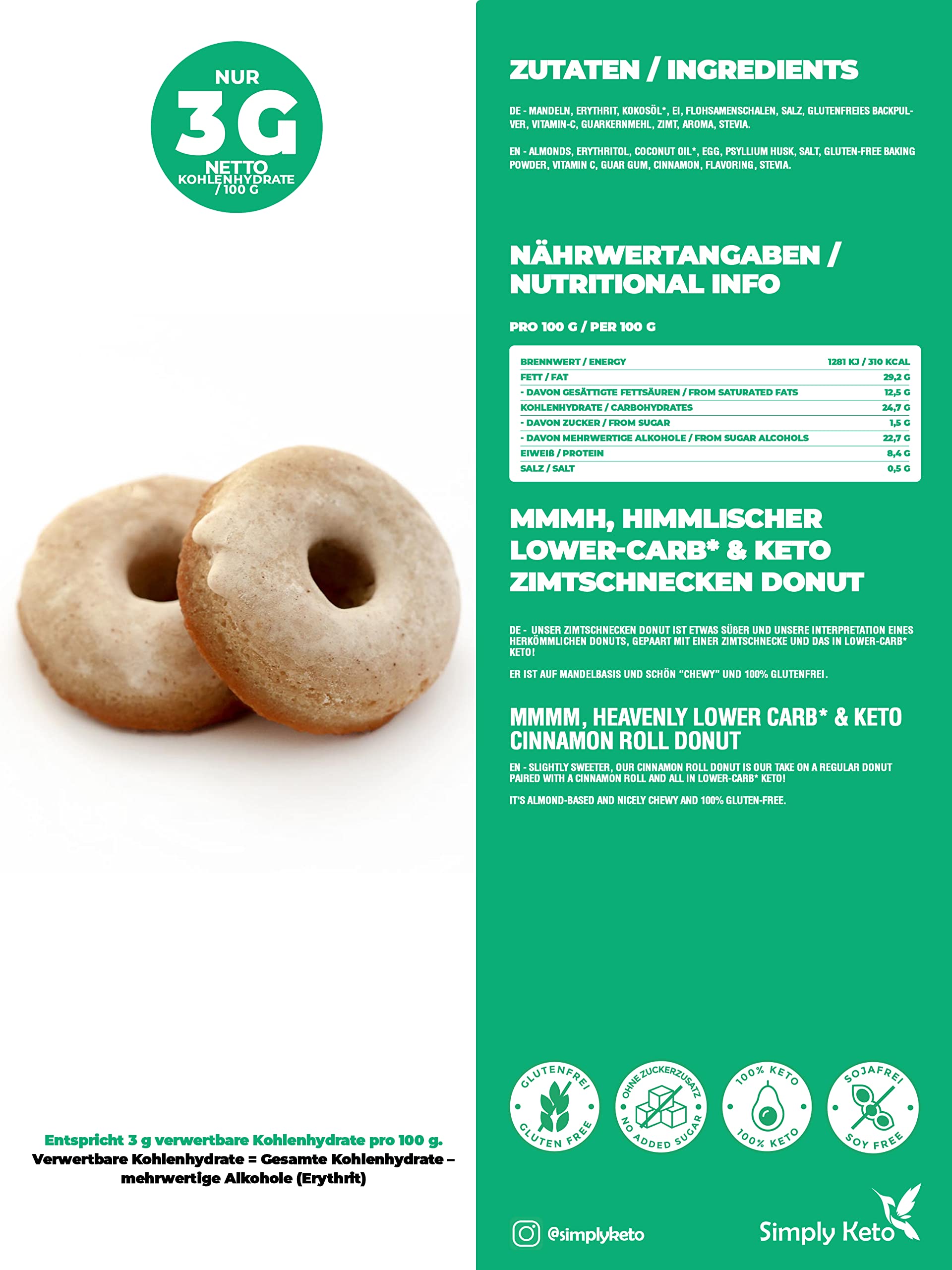 Keto Zimtschnecke Donuts 2er Pack Low Carb Erythrit