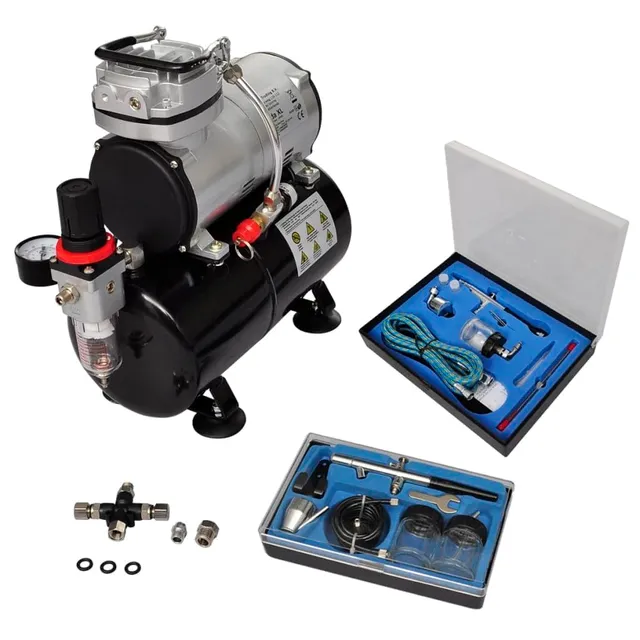 vidaXL Profi Airbrush Komplett-Set mit 2 Pistolen Doppelfunktion