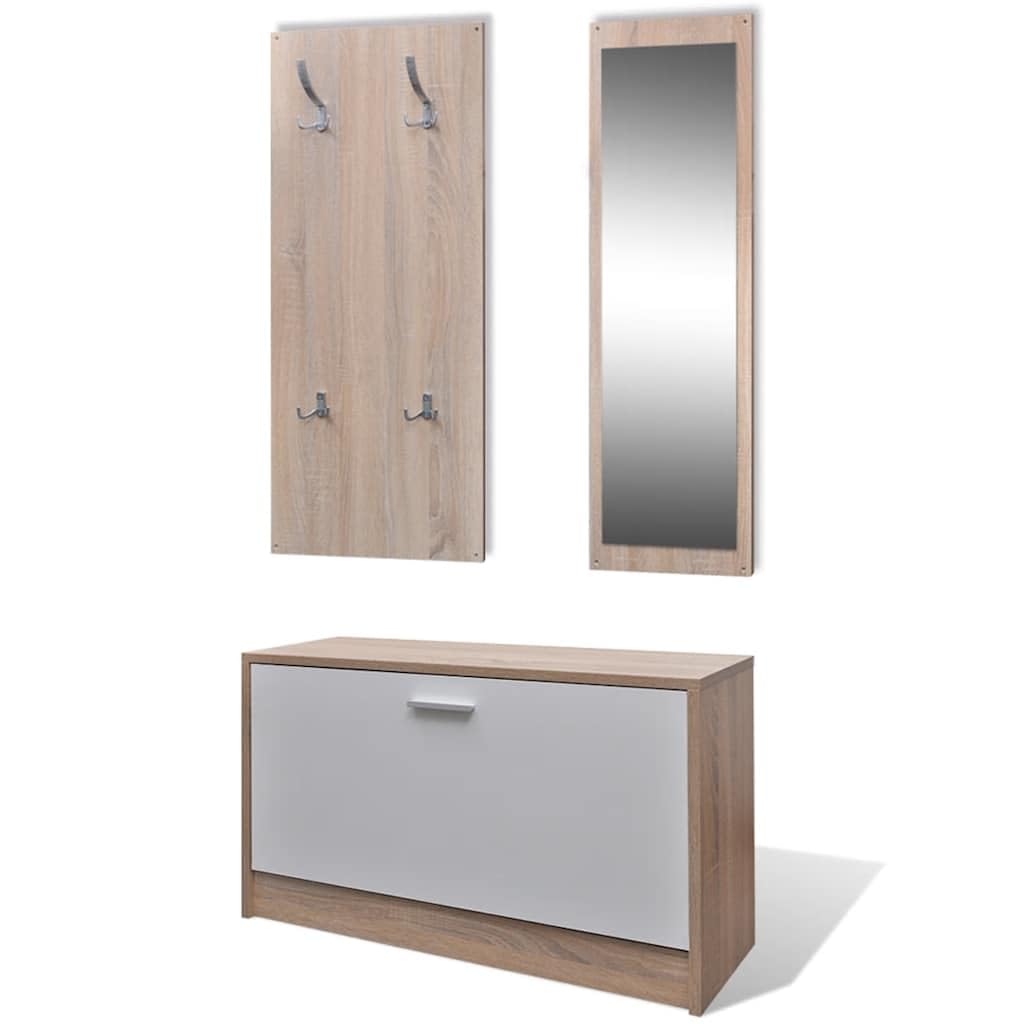 vidaXL Möbel Garderobenset 3-in-1 Eiche Schuhschrank Spiegel