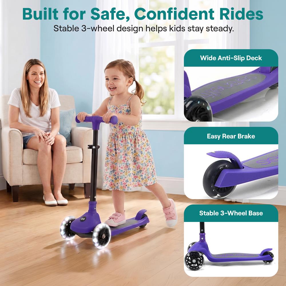 Serenelife Scooters Kinderroller LED Lila verstellbar 3 Räder