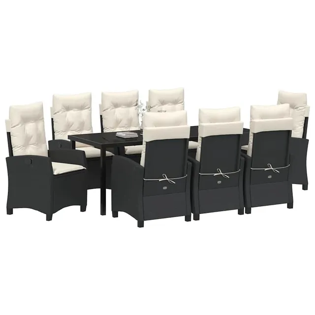 vidaXL Garten Essgruppe Schwarz Poly-Rattan 9 Stk.