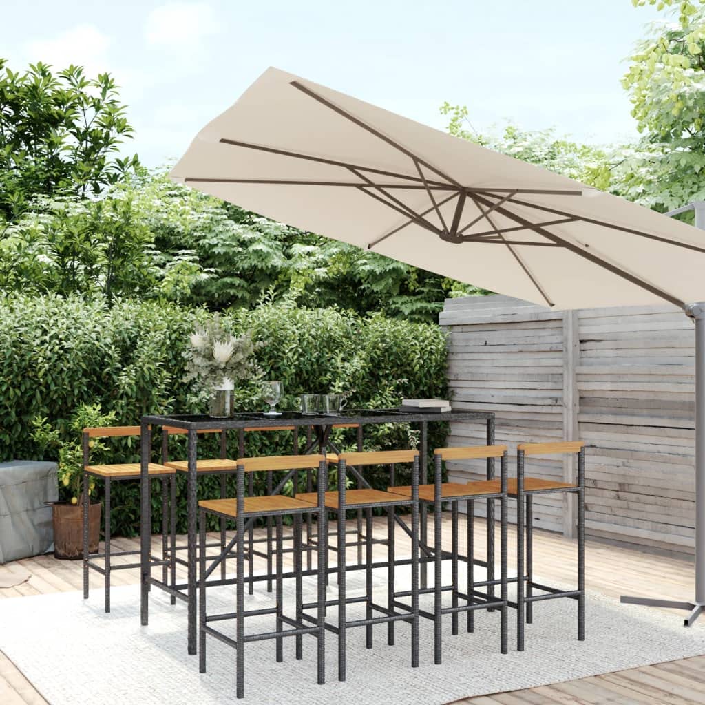 vidaXL Heim & Garten Gartenbar-Set 9-tlg Schwarz Rattan
