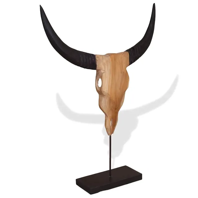 vidaXL Stierkopf-Skulptur Teak 66x15x88 cm handgefertigt
