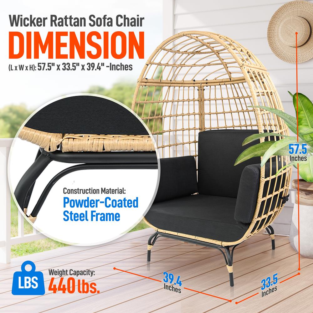 Serenelife Furniture SLEGFB64 Eiersessel Schwarz wetterfest