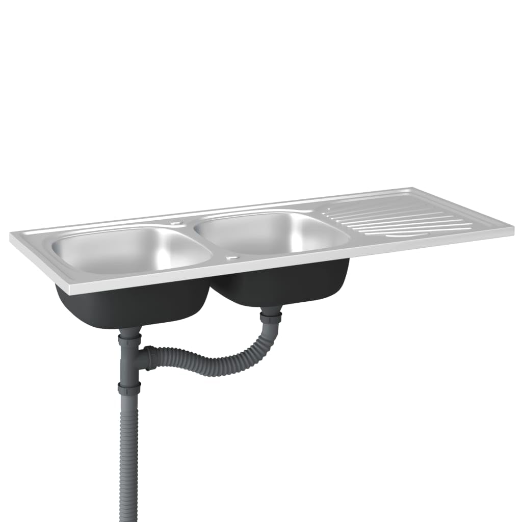 vidaXL Doppelspüle Edelstahl 1200x500mm Silber Abtropffläche