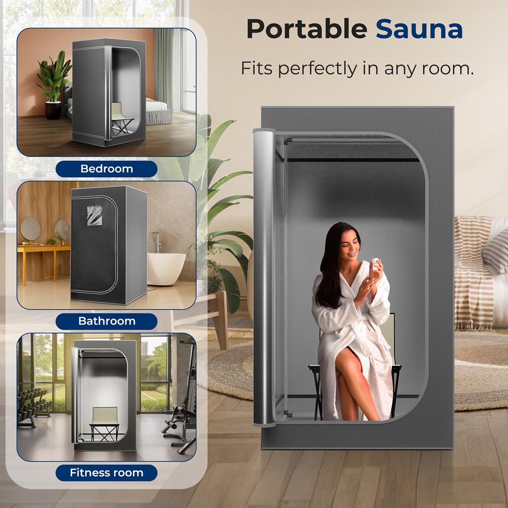 Serenelife Massage Heimsauna 1600W Dampfsauna grau Klappstuhl