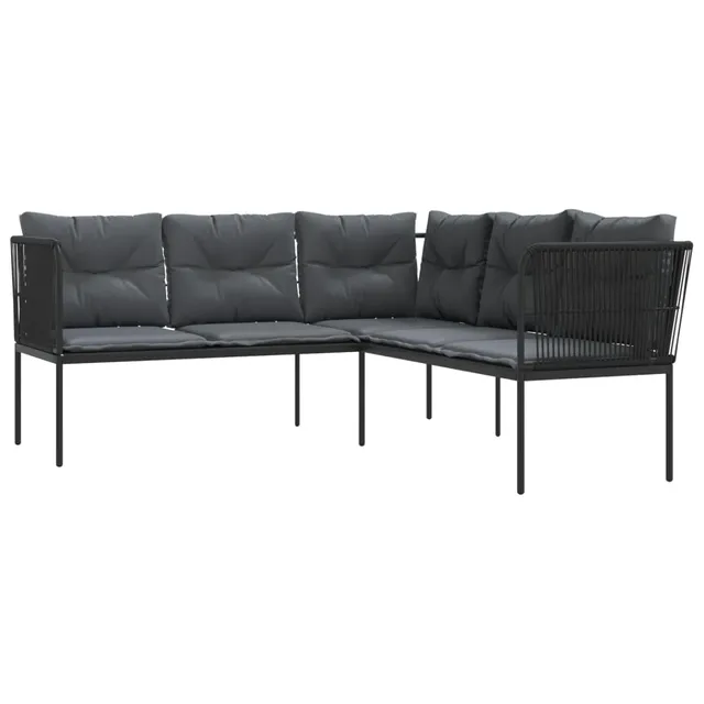 vidaXL Gartensofa L-Form Schwarz Textilene mit Kissen