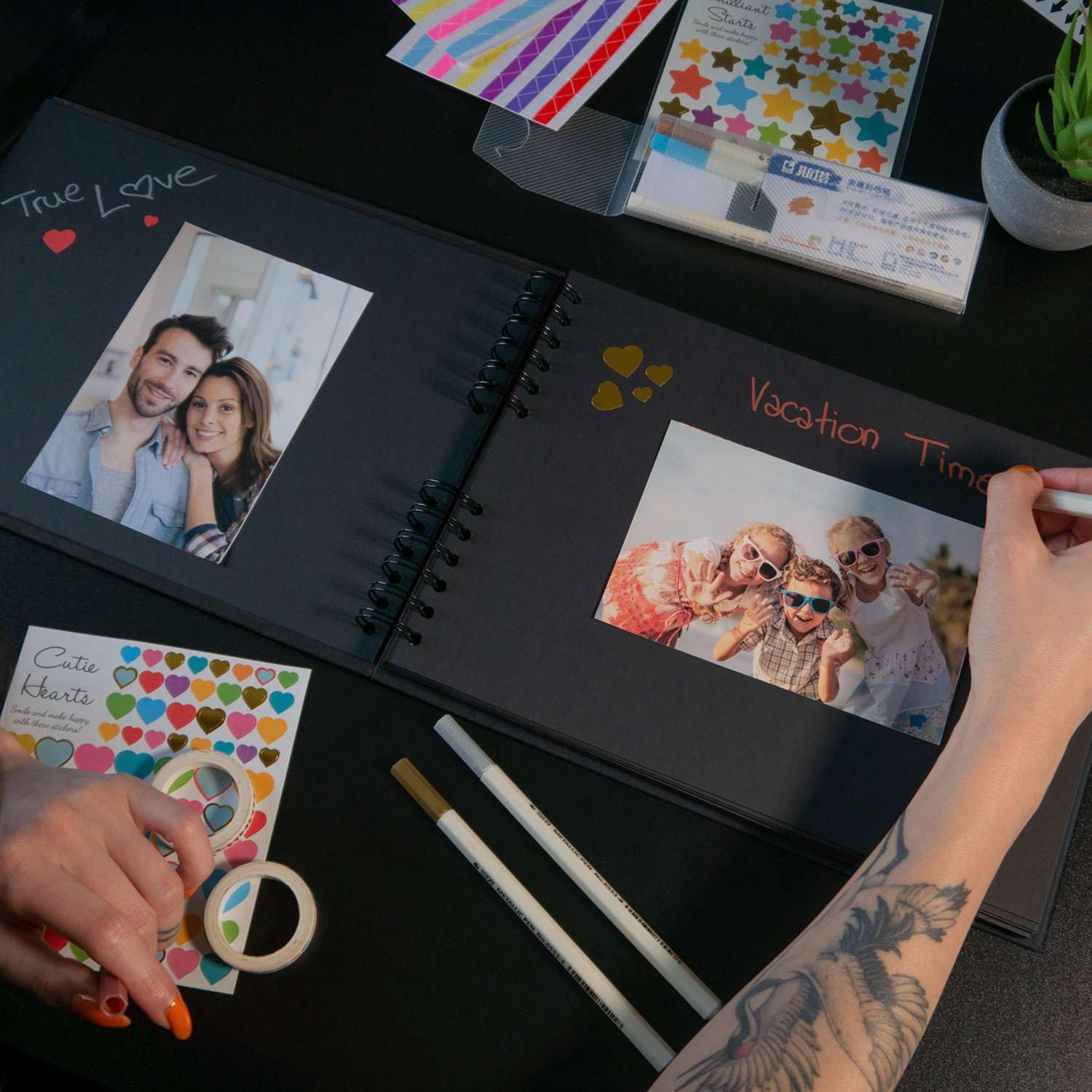 Intirilife Fotoalbum Selbst Gestalten Schwarz 80 Seiten DIY