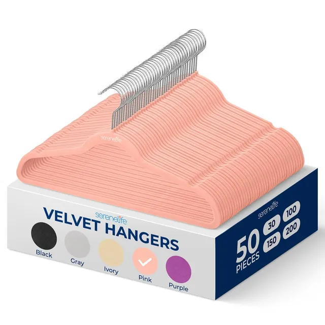 Serenelife Storage Samtbügel Pink 50 Stück rutschfest