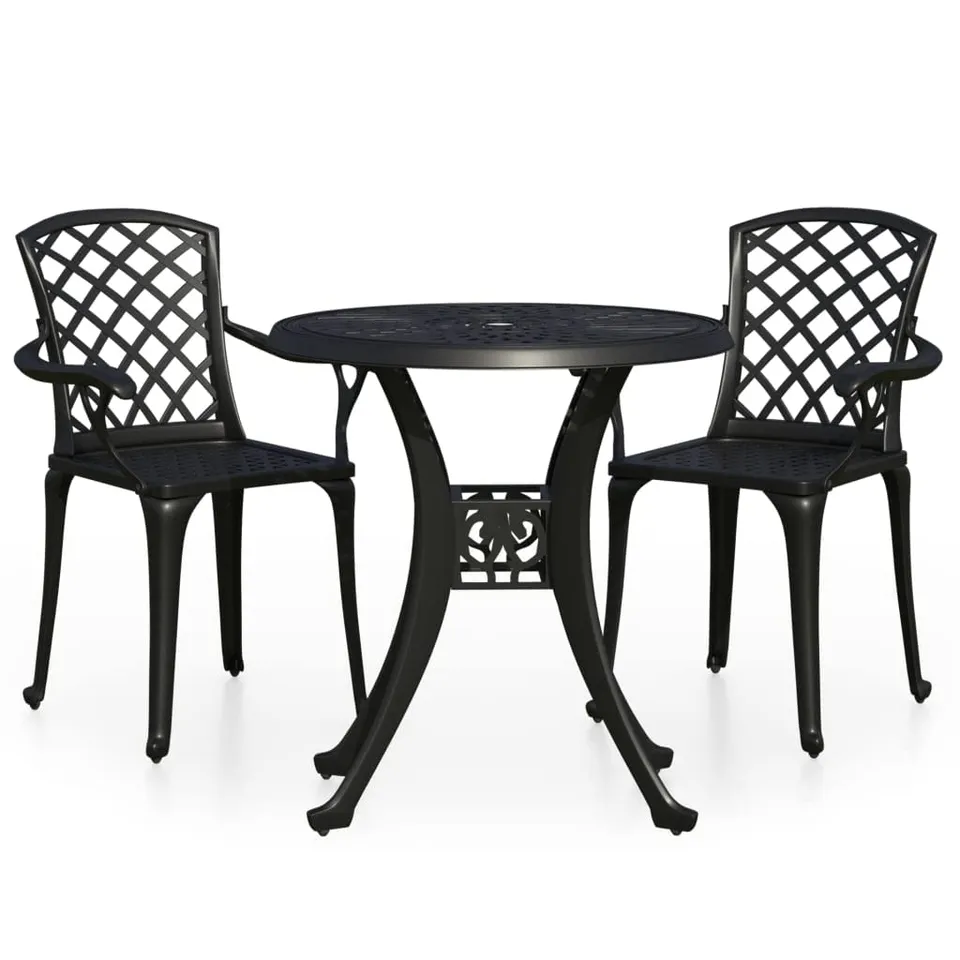 vidaXL Heim & Garten Bistro-Set 3-tlg Aluminiumguss Schwarz