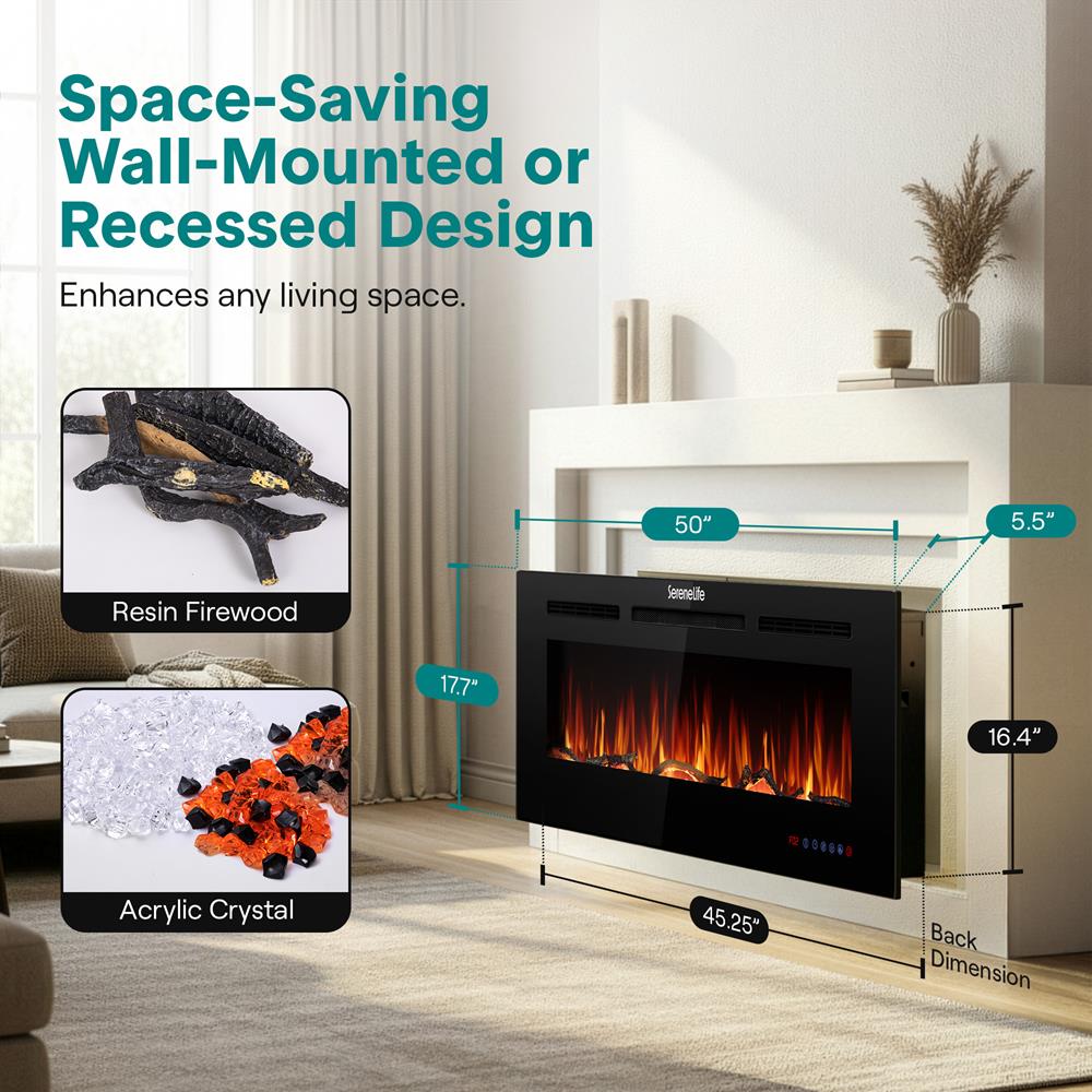 Serenelife Heater Elektrokamin Wand schwarz 1500W WiFi