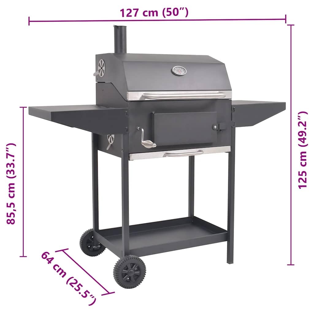 vidaXL Heim & Garten Holzkohlegrill Smoker Schwarz Ablage