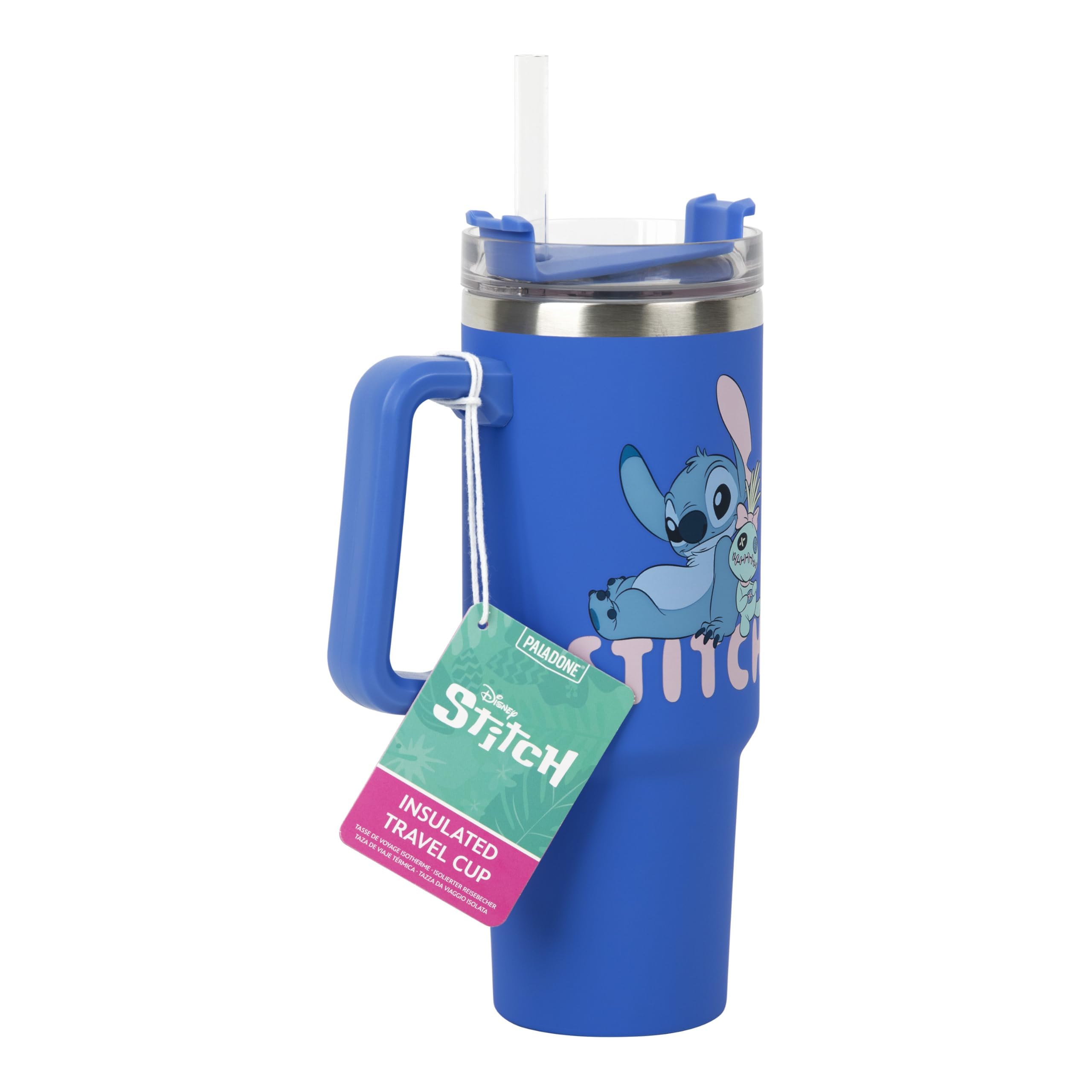 Paladone Stitch Thermobecher 900 ml Blau mit Strohhalm