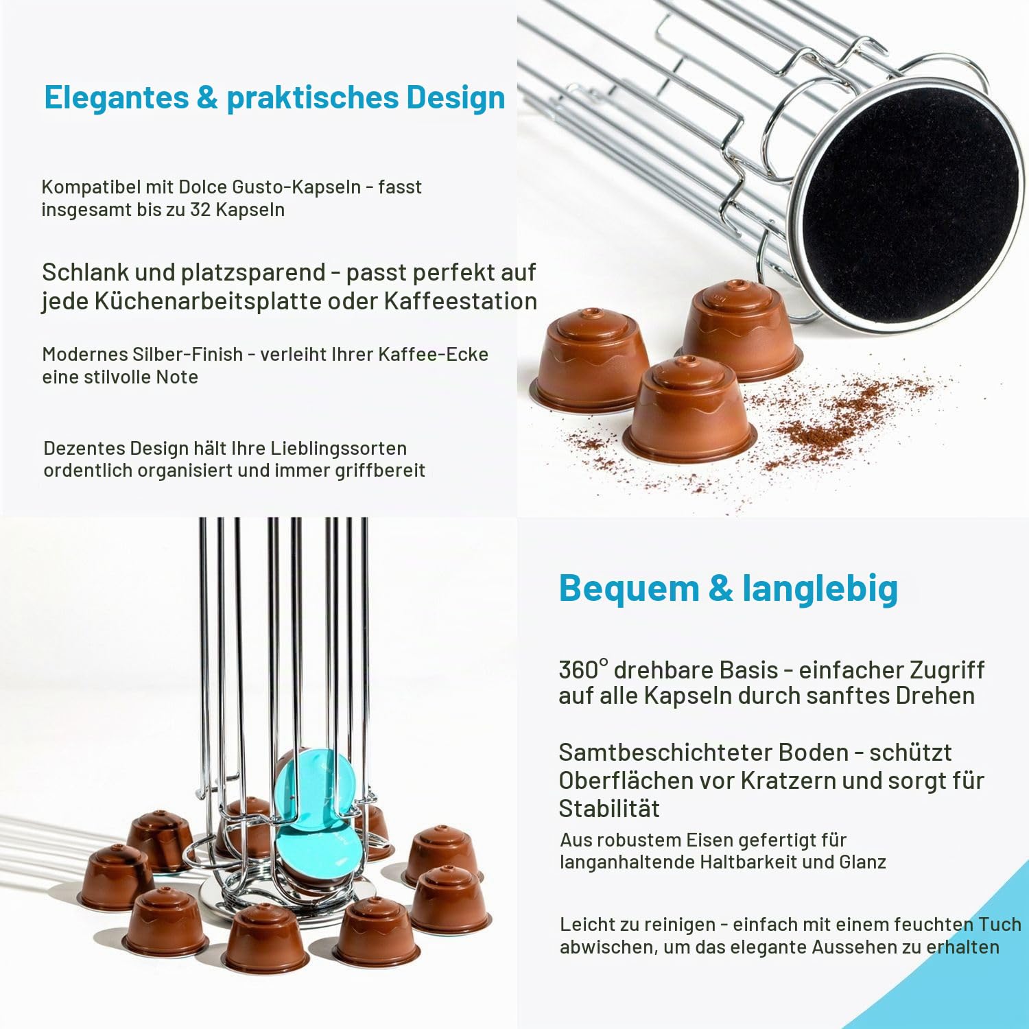 Intirilife Kaffeekapsel Halterung Chrom 32 Kapseln Metall