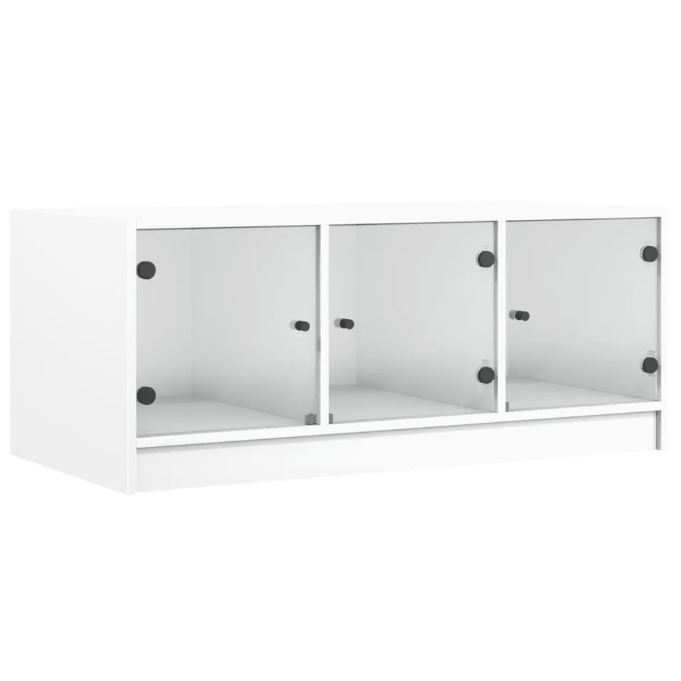vidaXL Couchtisch Glastüren Weiß 102x50x42 cm Tisch