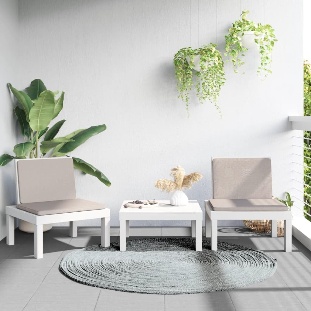 vidaXL Heim & Garten Lounge-Set 3-TLG PP Weiss mit Kissen