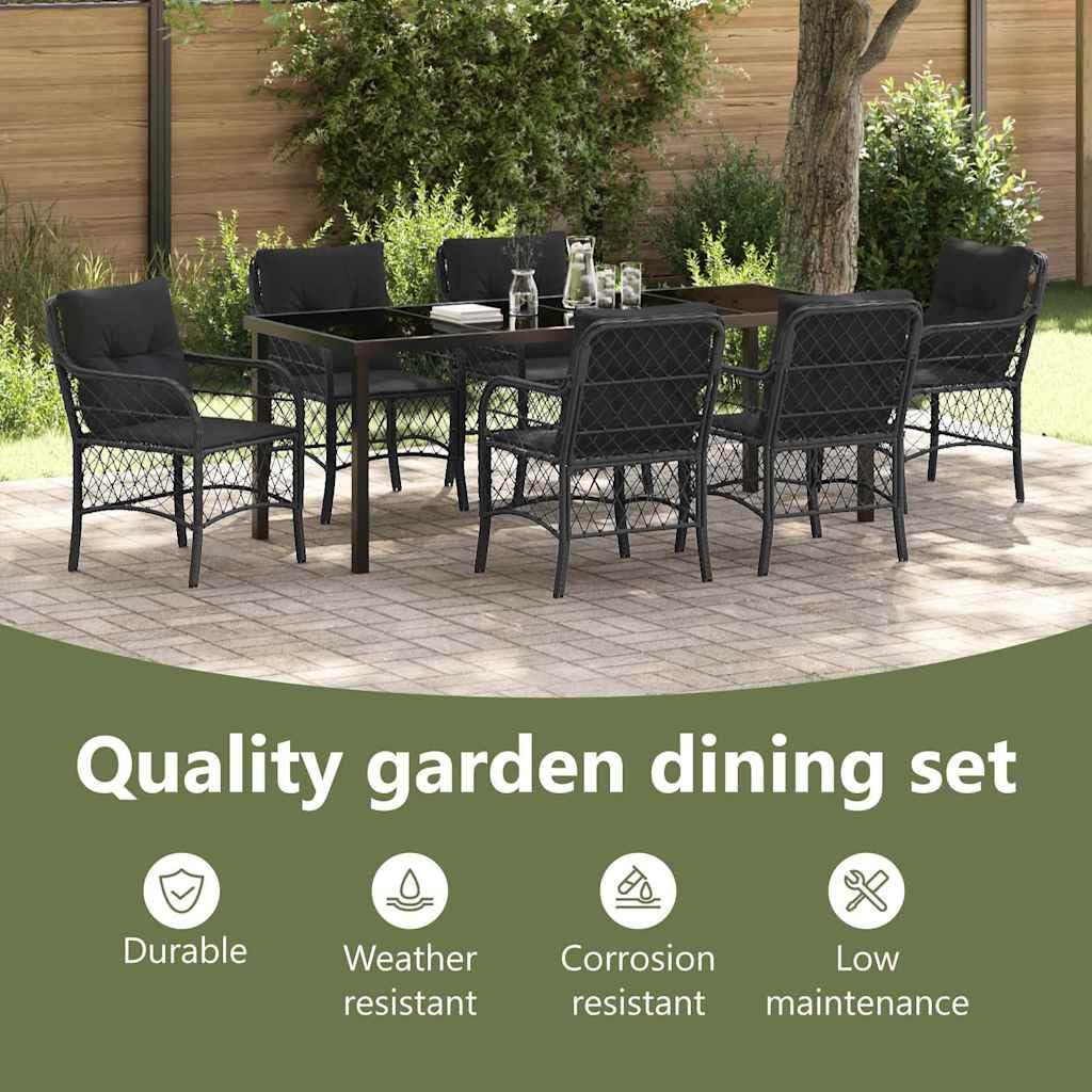 vidaXL Garten Essgruppe Schwarz Poly-Rattan 7 Stk. 6-Sitzer