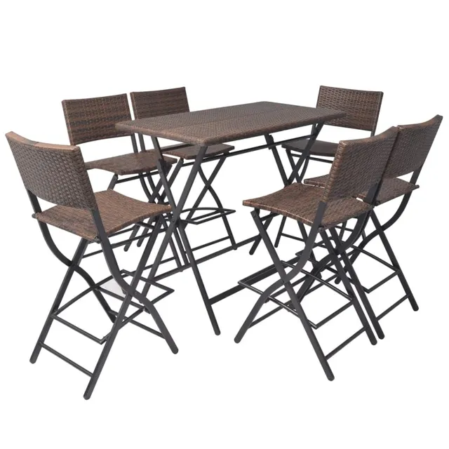 vidaXL Garten-Essgruppe 7-tlg Rattan Braun Klappbar
