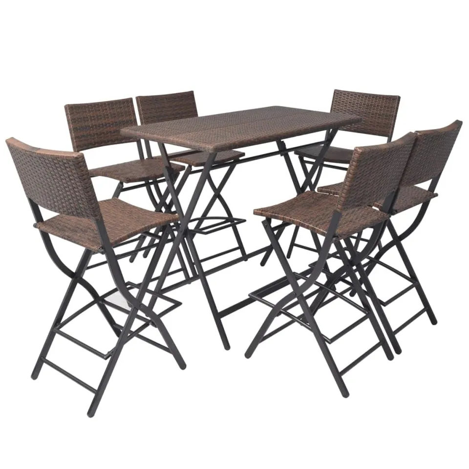vidaXL Garten-Essgruppe 7-tlg Rattan Braun Klappbar