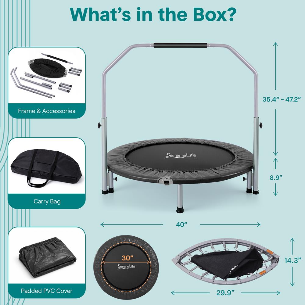 Serenelife Fitness Trampolin 100 cm klappbar mit Haltestange bis 100 kg