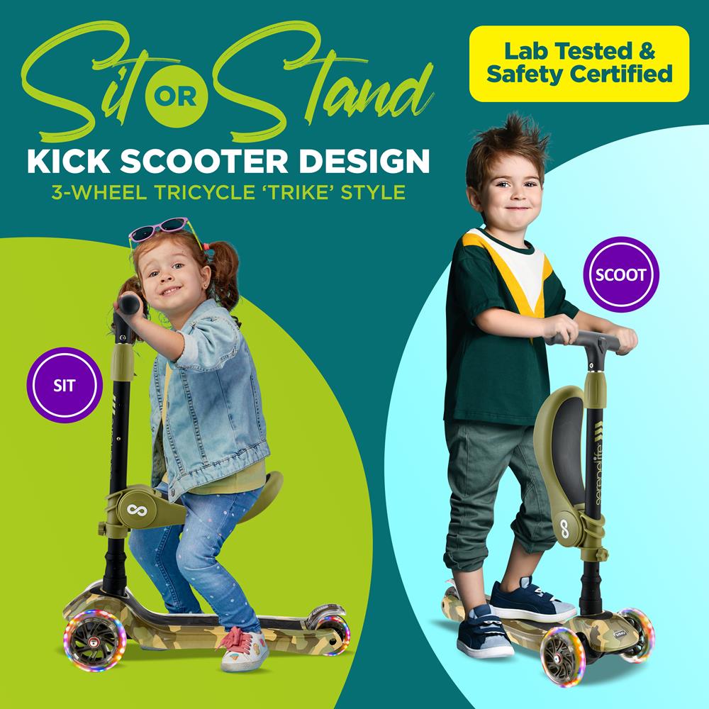 Serenelife Kinder Scooter 3-Räder LED Sitz Klappbar