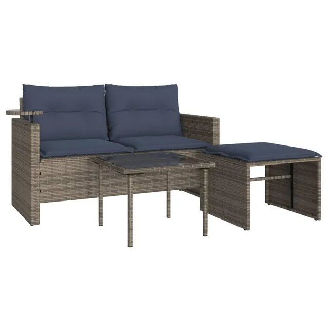 vidaXL Heim & Garten 3-tlg Gartensofa-Set Polyrattan grau mit Kissen