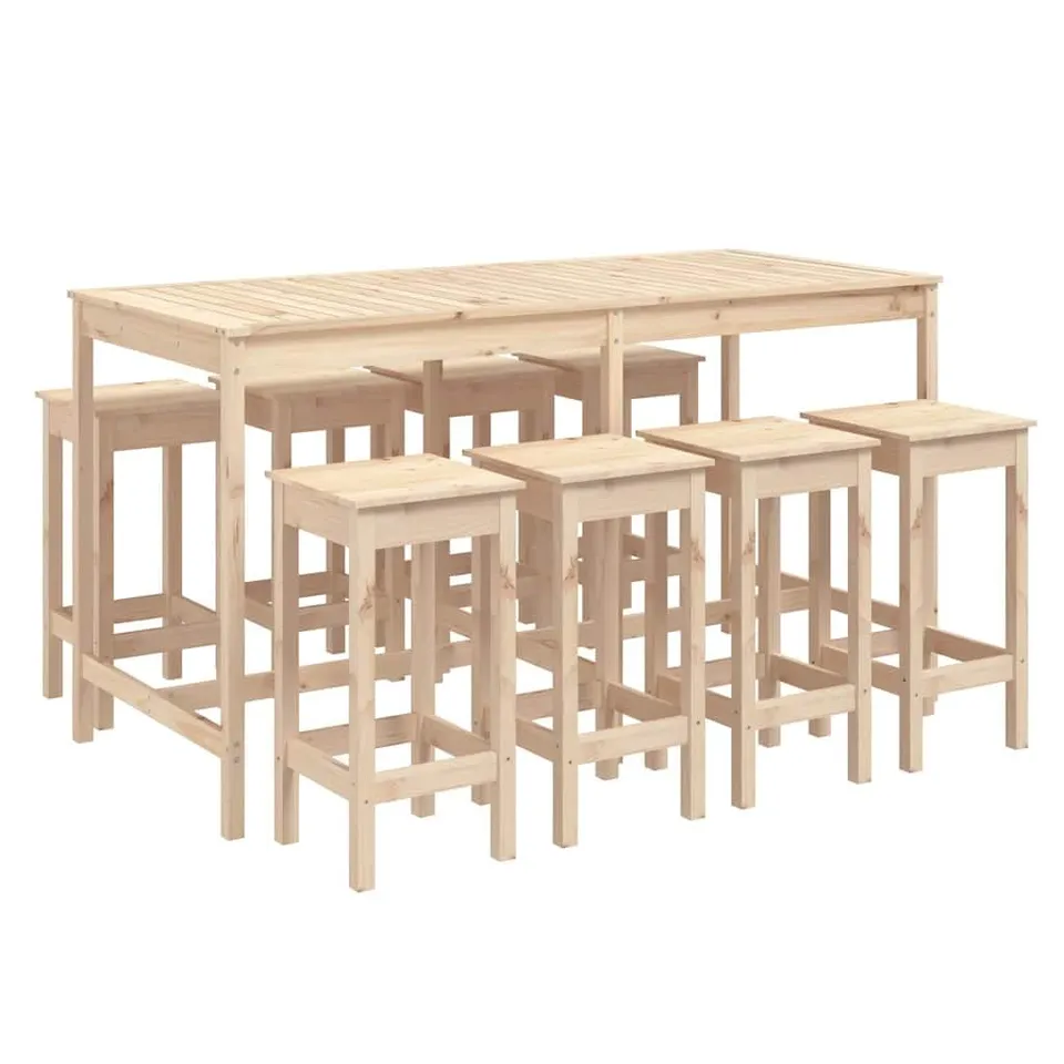 vidaXL 9-tlg. Gartenbar-Set Bartisch Kiefer 8 Hocker
