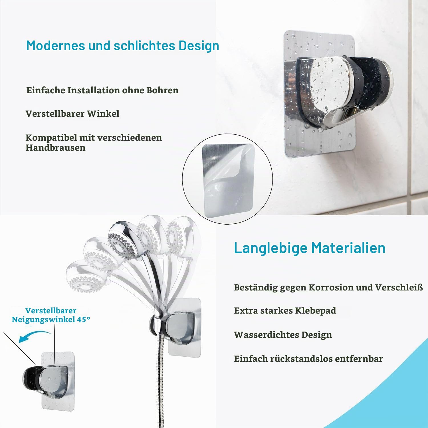Intirilife Handbrause Halterung Chrom ohne Bohren verstellbar