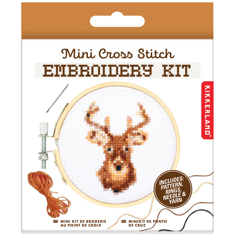 Kikkerland Crafters Deer Mini Kreuzstich Stickset Hirsch mit Rahmen