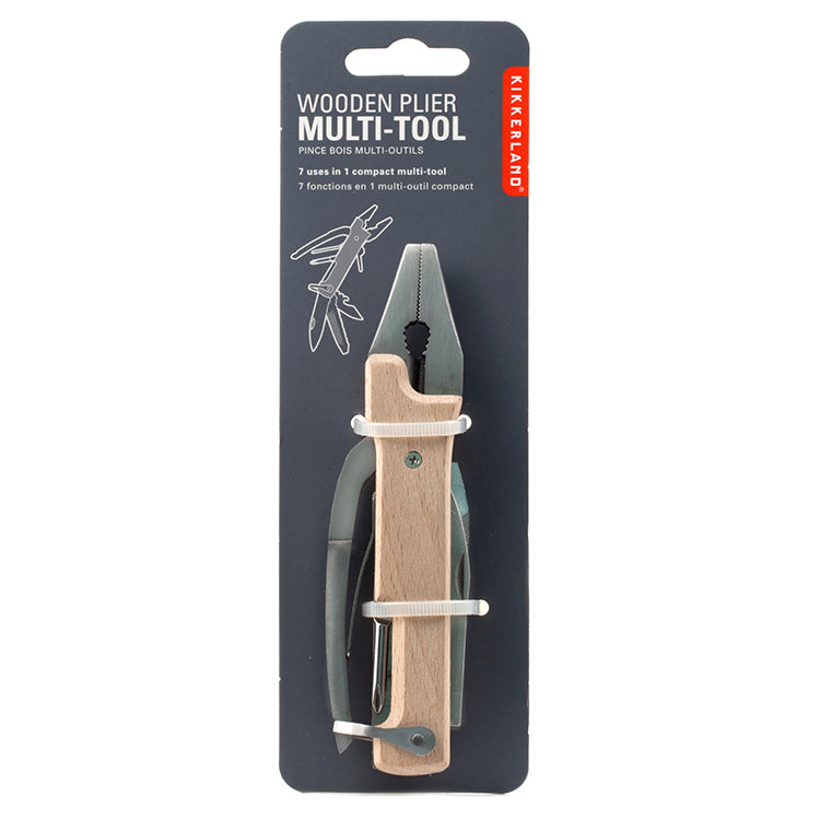 Kikkerland Tools Wooden Plier Multi-Tool Holz 7 in 1