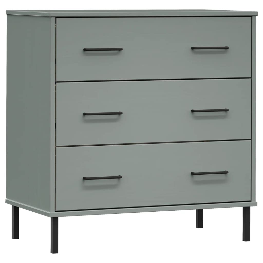 vidaXL Sideboard Grau 77x40x79,5 cm Massivholz Kommode 3 Schubladen