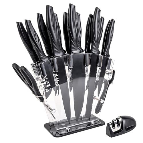 Intirilife Messerset 17-teilig Messerblock Schwarz Edelstahl