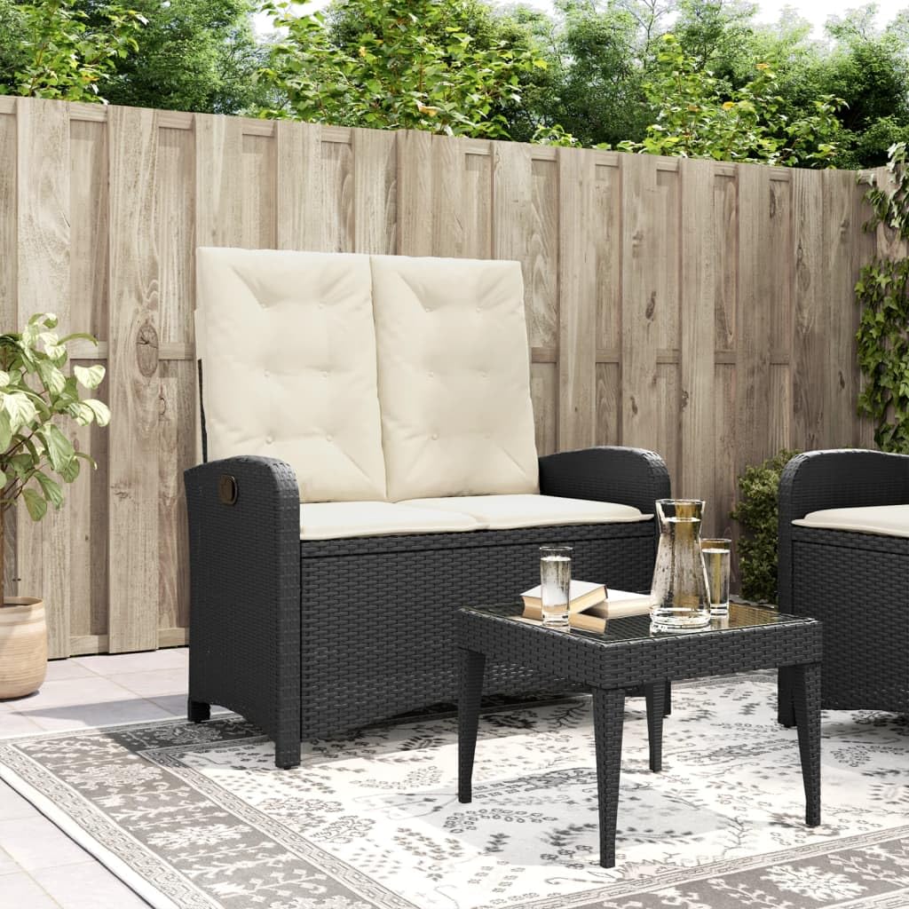 vidaXL Gartenbank Verstellbar 105x59x93 cm Schwarz Rattan Kissen