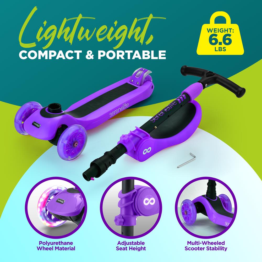 Serenelife Scooters Kinderroller 3-Rad Lila mit Sitz und LED